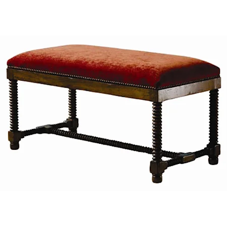 Country English Screw Leg Two Seat Upholstered Bench